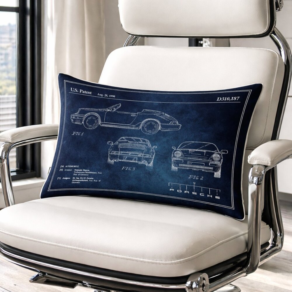 4/$25💤Porsche 911 1990 Horizontal Blue Chalkboard Decorative Throw Pillow